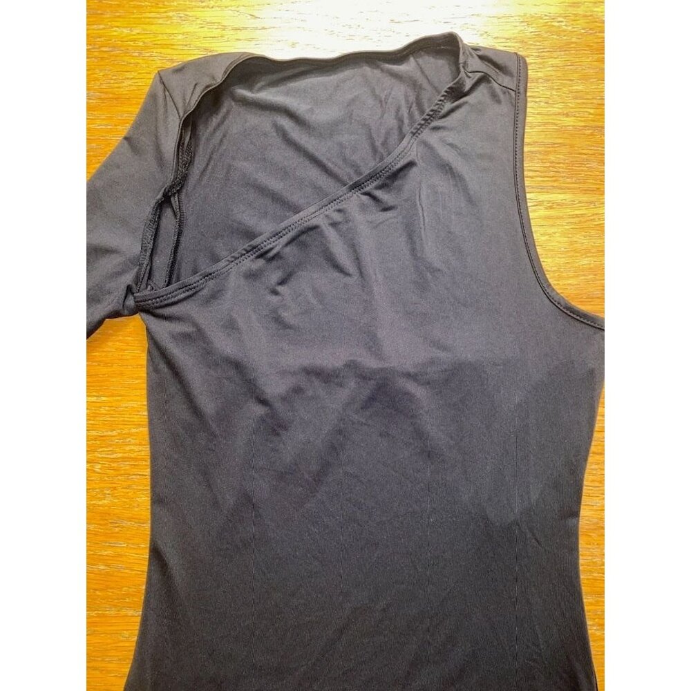 One Shoulder Black Bodycon Dress With Long Sleeve - Picture 2 of 4